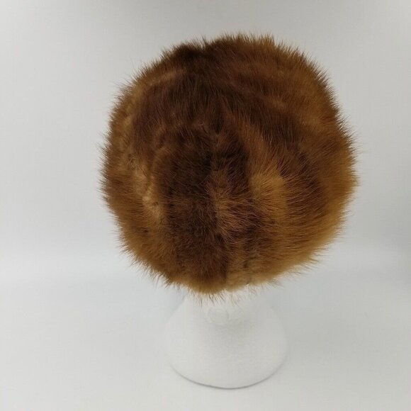 Vintage 60s Miss Alexis Mink Hat Fitted Beanie Brown Fur 7" - Picture 4 of 8